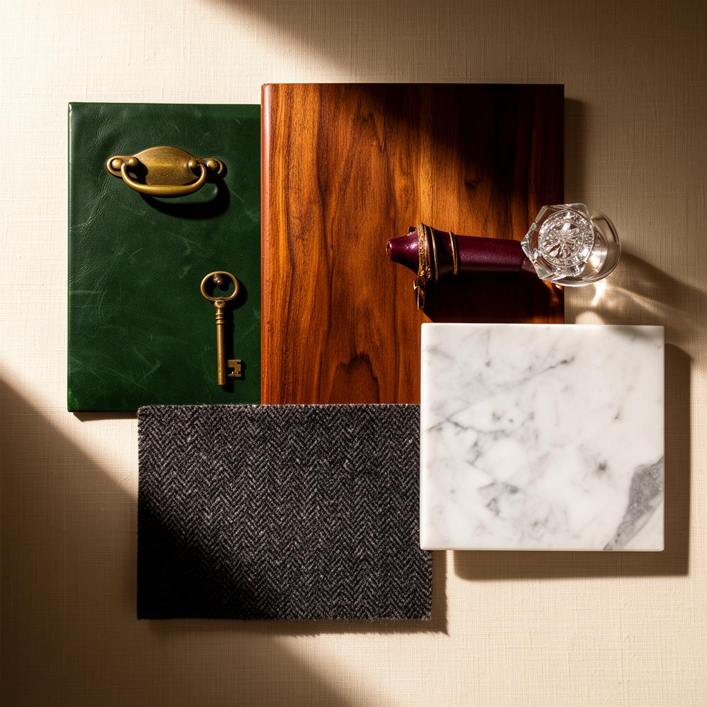 Classic materials and finishes moodboard