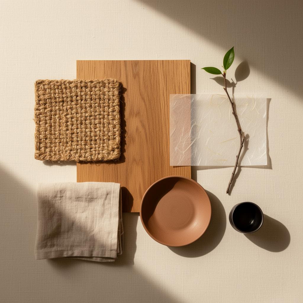 Japandi materials and finishes moodboard