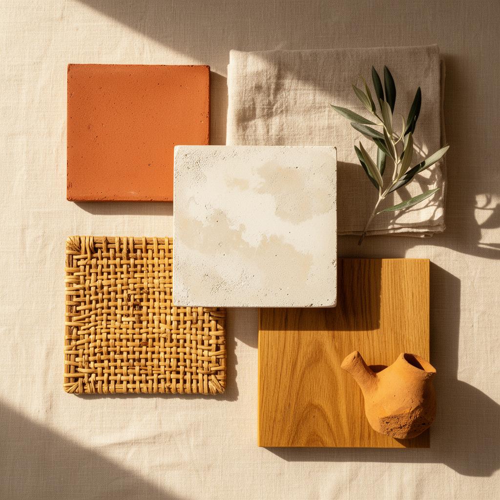 Mediterranean materials and finishes moodboard