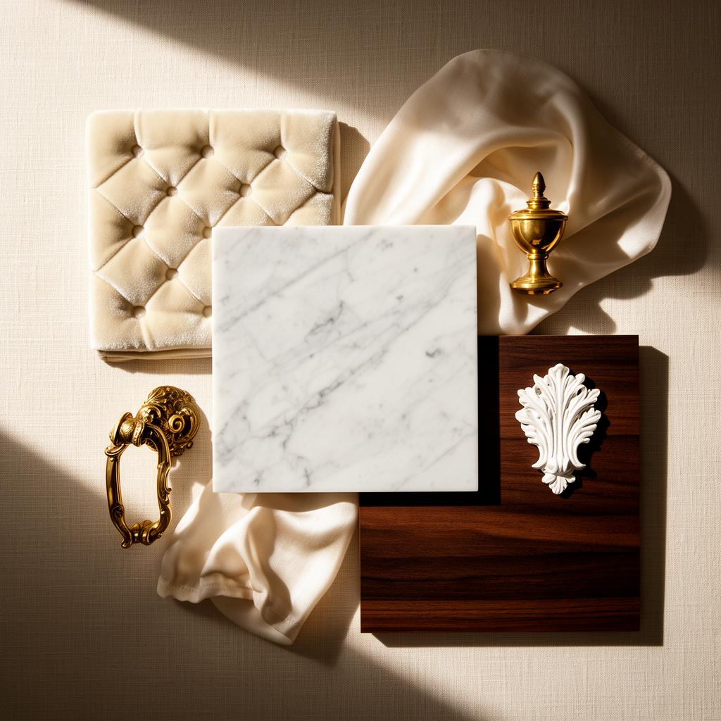 Neoclassical materials and finishes moodboard